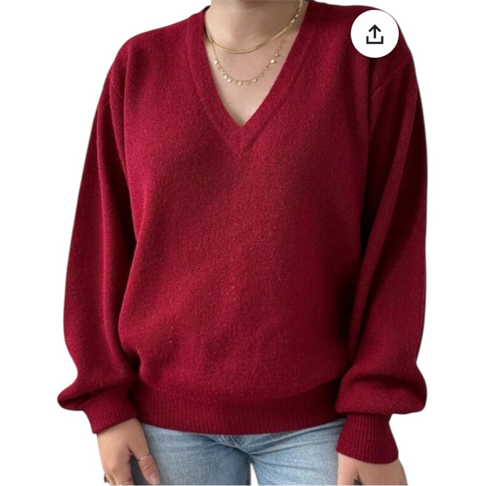 Peruvian Connection‎ Alpaca Red V Neck Pullover Sweater Size L Oversized